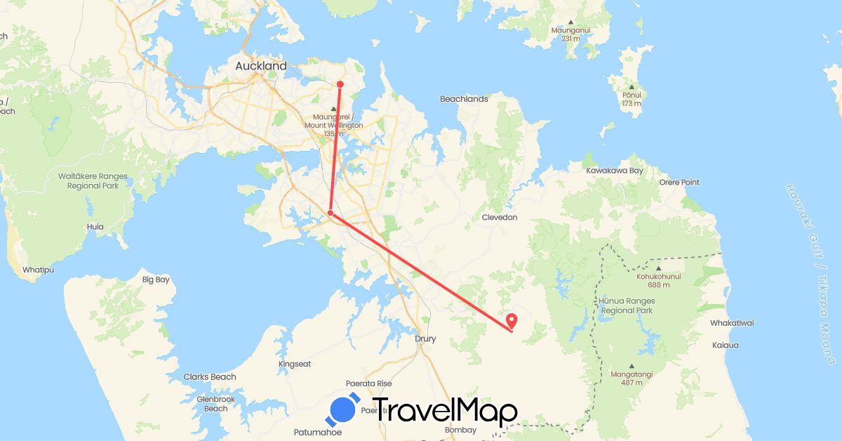 TravelMap itinerary: hiking in New Zealand (Oceania)